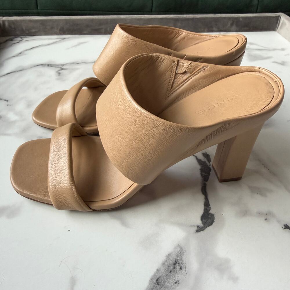 Vince Quinn Leather High Heel Mule Sandals in Cappuccino Size 9 - Picture 5 of 8